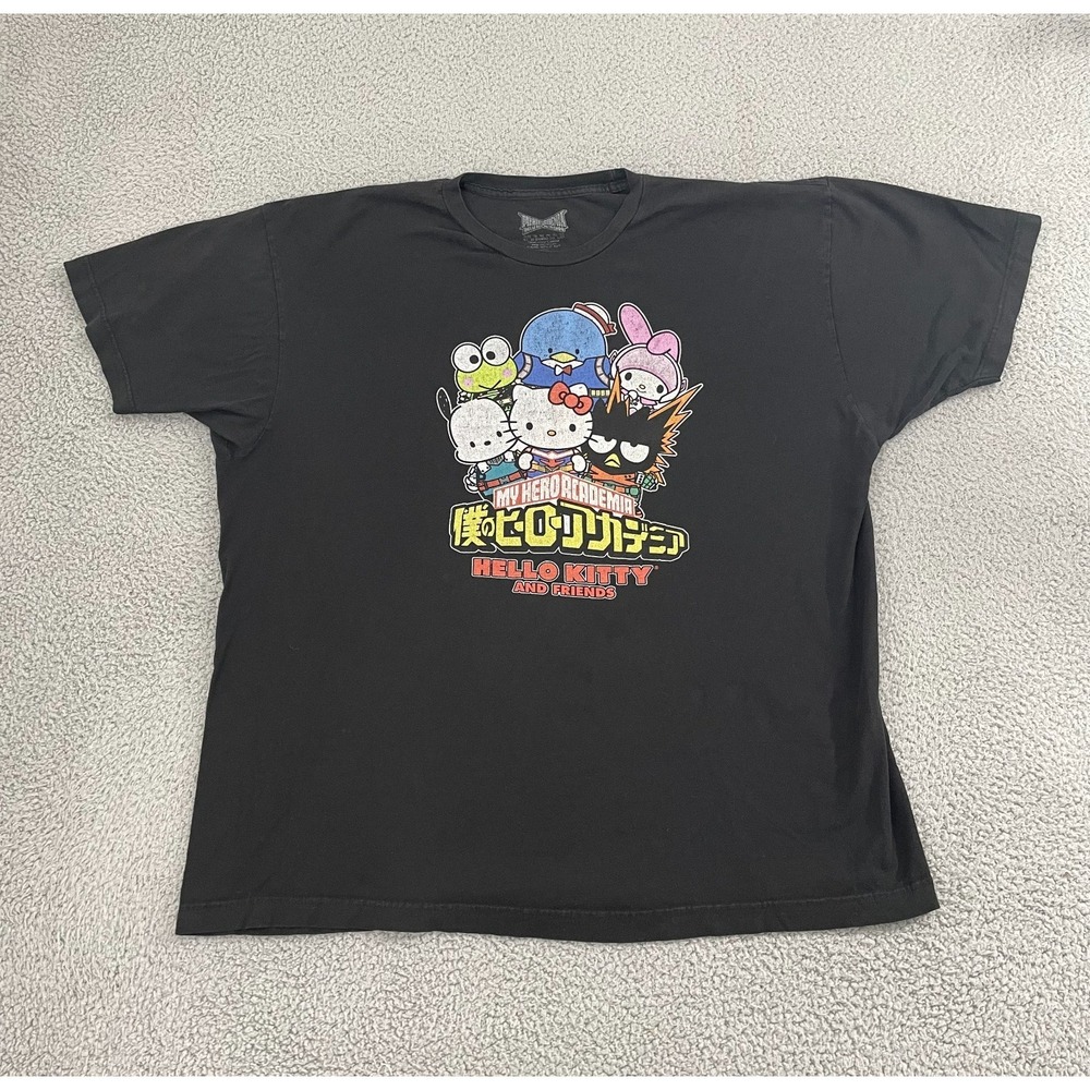 My Hero Academia Hello Kitty And Friend Shirt Men 2XL Black Graphic Tee